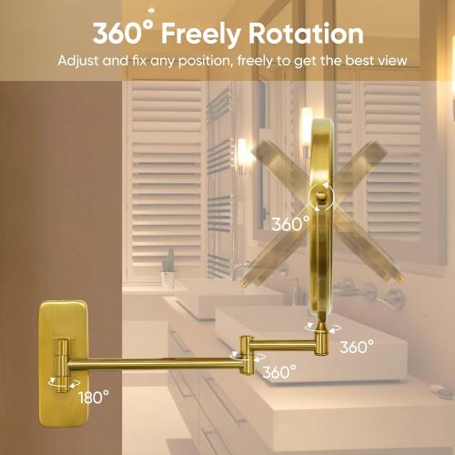 GURUN 8 Wall Mounted Makeup Mirror with 7X Magnification,Two-Sided Swivel Bathroom Mirror,Brushed Gold Finish M1406GJ(8,7X)