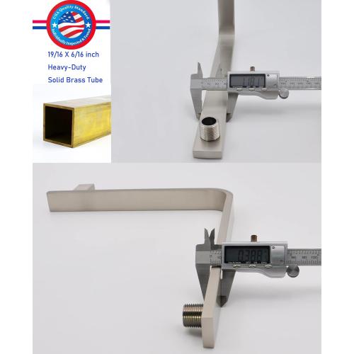 High Rise Shower Arm and Flange, 16 inch, Solid Brass, Square, PVD Brushed Nickel, Gooseneck Raised Shower Head Arm, Wall Shower Head Extension Arm, Both Soldered 1/2 NPT Tapered Threads