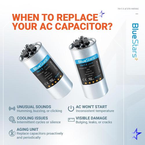 [UL Listed] BlueStars 70/7.5 uF 70 7.5 MFD 370 or 440 VAC Dual Capacitor