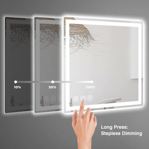 Memobarco LED Bathroom Mirror 24x 24 with Frontlit and Backlit, Anti-Fog Bathroom Vanity Mirror,Stepless 3 Colors Temperature & Dimmable Wall Mounted Mirror,Memory Tempered Glass Mirror for Bathroom