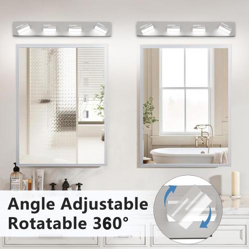 LED Modern Bathroom Vanity Light Fixtures, Dimmable Brushed Nickel Vanity Lights for Bathroom Lighting Fixtures Over Mirror, with 360° Rotatable Acrylic Heads 4-Light 28-inch (Cool White 6000K)