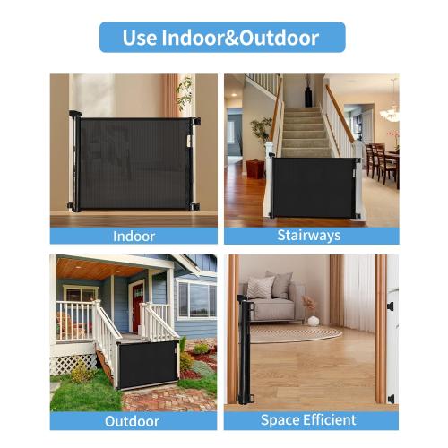 Veraste Retractable Baby Gate for Doorways and Stairs, Mesh Safety Gate for Pet, Indoor & Outdoor Use, One-Hand Operation, Easy Installation, 33.6 Tall, Expands to 55 Wide（Black,33.6x55