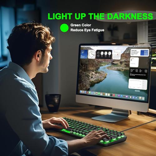 QUASIO Large Print Backlit Keyboard, Wired USB Lighted Computer Keyboards with 7-Color Backlit, Oversized Print Letters, Quiet Typewriter Keyboard with Retro Round Keycaps for Windows PC, Laptop