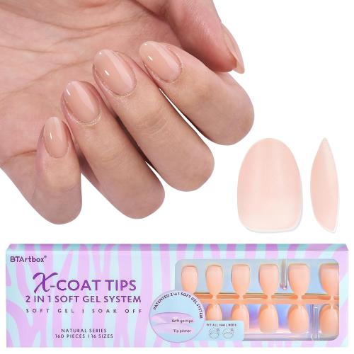 BTArtbox XCOATTIPS Nude Press On Nails, Extra Short Almond, 160 Pcs