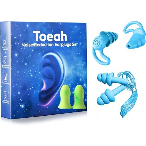 foEar Plugsr Noise Reduction, Ear Plugs for Sleeping Noise Cancelling, Washable Hearing Protection for Work, Travel, Concert, Swimming, Sleep Snoring (CadetBlue, One Size)5 pack