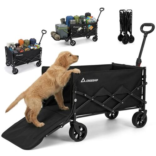 Folding Pet Wagon for Dogs - 330 Lbs Heavy Duty Dog Cart, All-Terrain Collapsible Wagon for Beach, Shopping & Camping, Garden Cart with Drop-Down Tailgate for 1 Medium Dog or 2 Small Puppies‼️has mild dog far and mild scratches ‼️