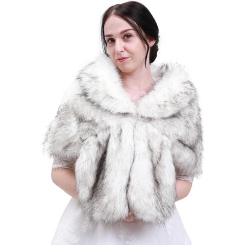Bridal Faux Fur Wrap Wedding Fur Stole with Brooch Evening Party Warm Dress Up