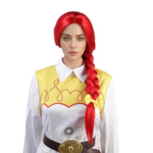 Red Long Straight Wig With Braids Red Braided Wig Cosplay Halloween Costume Wigs For Women