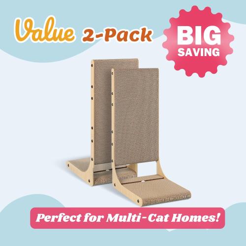 Zakkart 2-Pack Cat Scratching Board, 25.6'' Tall Cardboard L Shape Vertical Cat Scratchers for Indoor Cats, Cat Scratching Post for Wall and Couch, Large