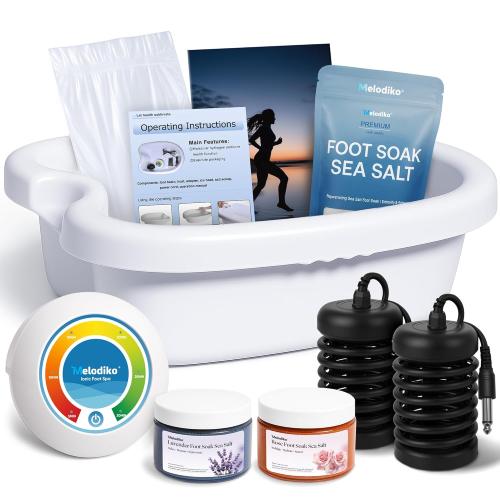 Ionic Foot Bath Detox Machine, Premium Ion Foot Spa for Home Use, Includes 3 Sea Salts (Original/Rose/Lavender), Basin, 2 Ion Arrays & Accessories, Perfect for Parents/Seniors/Partner/Self