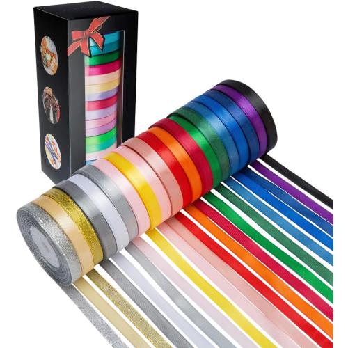 20 Colors 300 Yard Satin Ribbon -18 Silk Ribbon Rolls & 2 Glitter Metallic Ribbon Rolls, 2/5 Wide 15 Yard/Roll, Ribbons Perfect for Crafts, Hair Bows, Gift Wrapping, Wedding Party Decoration and More