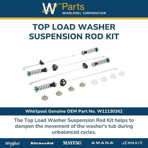 Whirlpool W11130362 OEM Top Load Washer Suspension Rod Kit Part Replaces W10594080, W10735786, W10748956, W10780040, and More