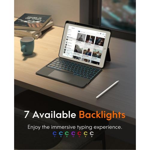CHESONA Rugged Keyboard Case for iPad 9th 2022/8th/7th Generation, Magnetic Detachable Case, Premium Trackpad, 15°-180° Adjustable Stand, Portrait/Landscape Backlit Keyboard for iPad 10.2-inch, Gray
