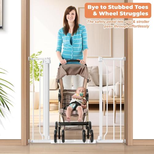 34 Tall Baby Gate No Drilling, Auto Close Dog Gate Indoor, White | for Doorways & Stairs, Pressure Mounted 29-40 Wide Pet Gate, Easy Walk Through Stair Gate for Baby & Pet Stroller Friendly