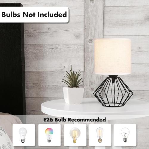 Hamilyeah Bedside Lamps Set of 2, Black Table Lamps with Beige Linen Fabric Shade, Industrial Lamps for Night Stands with On/Off Switch, Modern Simple Desk Lamps for Bedroom, Living Room