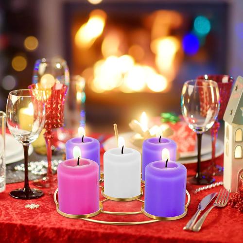1 Pcs Christmas Advent Candle Wreath Ring Metal Candle Holder for Pillar Advent Rustic Candlesticks Holders for Xmas Table Centerpiece Decor Home (Wide,Round)