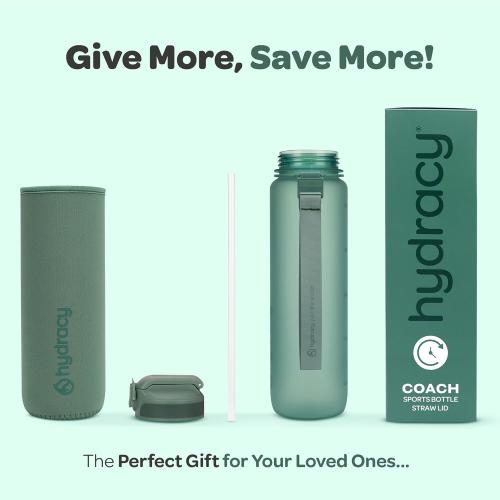 Hydracy Water Bottle with Time Marker -Large BPA Free Water Bottle & No Sweat Sleeve -Leak Proof Gym Bottle with Times to Drink - Ideal for Fitness Sports & Outdoors