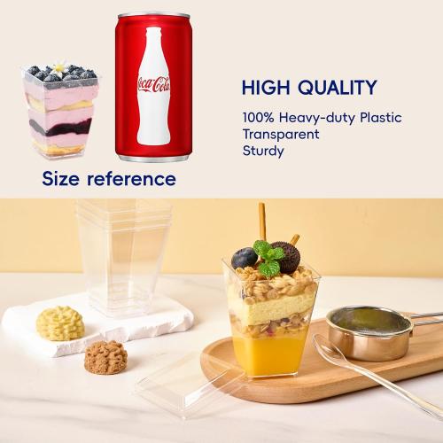 JOLLY CHEF 50 Pack 5 oz Plastic Dessert Cups with Lids and Spoons, Yogurt Parfait Appetizer Cup for Party, Clear Mini Dessert Shooter for Pudding Fruit Trifle Ice Cream