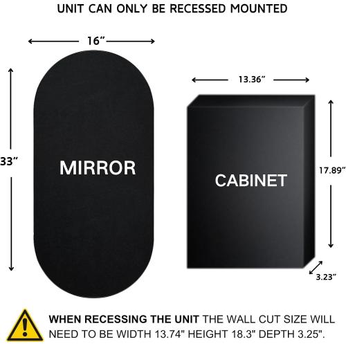 Oil Rubbed Bronze Oval Recessed Bathroom Medicine Cabinet with Mirror Stainless Steel Metal Framed Oblong Pill Shaped Bathroom Cabinet with Mirror 16x33''
