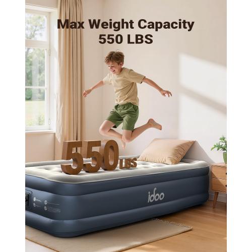 iDOO Twin Air Mattress with Built in Pump, 18 Raised Compact Blow up Mattress, Inflatable Mattress for Camping Guest Home, Portable Travel Air Bed, 2-Min Quick Inflation Deflation, Colchon inflable