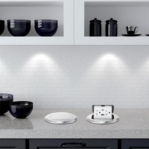 Hoolerry 1 Pack Round Pop up Floor Electrical Outlet Cover Kit with 4.8a USB Charger 20amp Waterproof Tamper Resistant Tr Receptacle Outlet Box for Countertop Home(Silver)