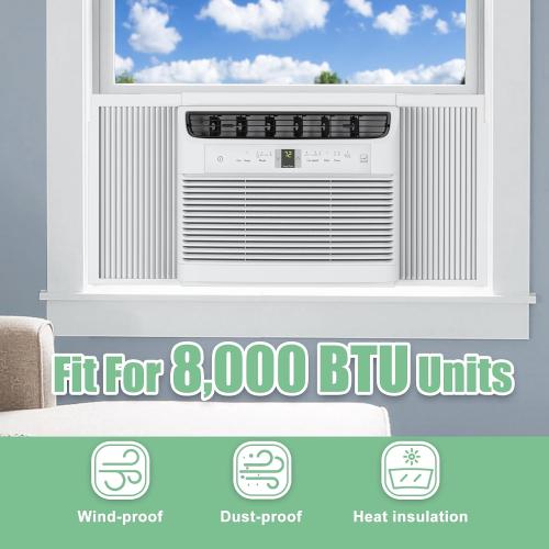 Window AC Side Panels with Frame Set,Air Conditioner Accordion Filler Curtain Replacement for Window AC Units,Fits Most 8,000 BTU Units,White,2 Pack