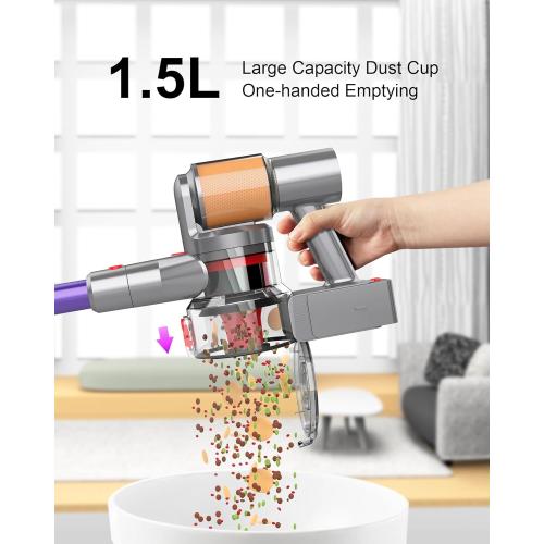 Cordless Vacuum Cleaner with 45Kpa 550W, 60 Mins Runtime Stick Vac with Anti-Tangle Design, Self-Standing, LED Screen, Lightweight Vacuum Cleaners for Home, Pet Hair, Carpet and Hardwood Floor