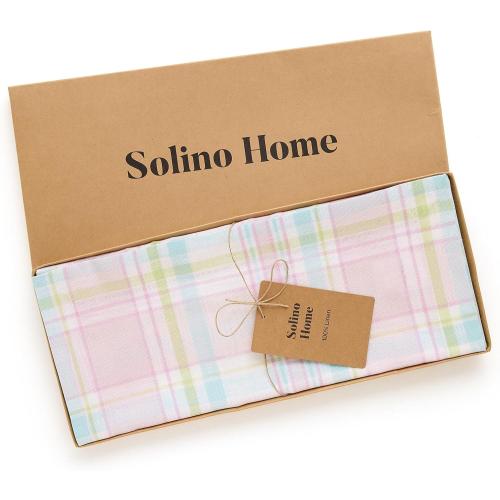 Solino Home 100% Pure Linen Table Runner Plaid, Palm Beach Plaid 14 x 36 in COLOR RED- ORANGE
