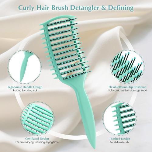 Color Green Curl Defining Brush, Detangler Brush for Curly Hair, Vented Curly Hair Brush Products, Detangling Shaping and Defining Women's Curls on Wet or Dry Hair Types, Reduces Frizz (Green)