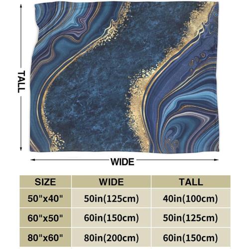 Perinsto Blue Painted Marble Throw Blanket Ultra Soft Warm All Season Marbling Painting Decorative Fleece Blankets for Bed Chair Car Sofa Couch Bedroom
