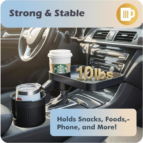 Car Cup Holder Tray, 3 in 1 Cup Holder Expander Adapter for Car, 360° Rotating Detachable 11 Car Food Tray Table for Eating, Road Trip Essentials Fits Yeti, Hydro Flask 16-46 oz, OtterVerz 11