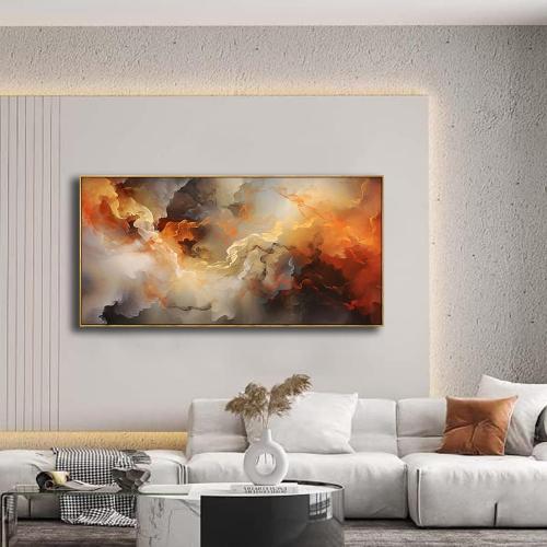 VHMING Abstract Wall Art Framed Ready to Hang Home Decor Orange White Artwork Wall Art Prints Canvas Painting Large Size for Living Room Bedroom Office Decoration 30x60