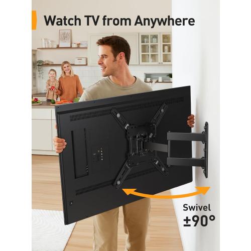 Black Perlegear Full Motion TV Mount for Most 26–65 inch Flat or Curved TVs up to 82 lbs, Wall Mount TV Bracket with Articulating Arms, Tool-Free Tilt, Swivel, Extension, Max VESA 400x400mm, PGMF3