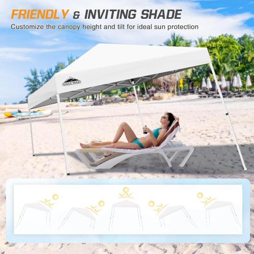 EAGLE PEAK 10x10 Slant Leg Pop-up Canopy Tent Easy One Person Setup Instant Outdoor Beach Canopy Folding Portable Sports Shelter 10x10 Base 8x8 Top (White) ‼️has stains and could possibly come with missing or broken parts ‼️