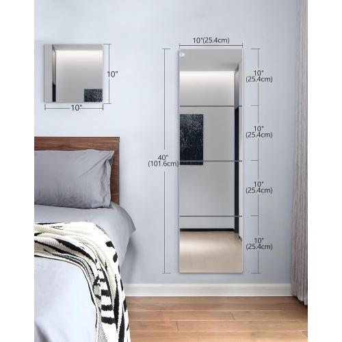 Wall Mirrors for Bedroom Door,Unbreakable Full Length Wall Mirrors Tiles,shatterproof Mirror for Kids 4 Pack 10 x10,Workout for Home Gym Body,Closet Mirror Wall Home Gym