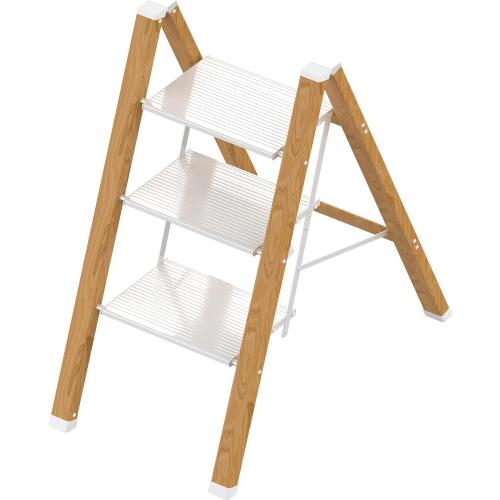 3 Step Ladder, Portable Step Ladder Folding, Lightweight Step Ladder with Anti-Slip Pedal, Aluminum Indoor and Closet, Kitchen, 330lbs - White & Wood Grain