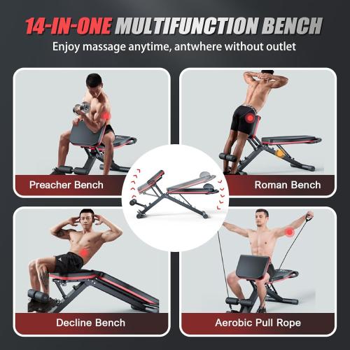ALSO GO Adjustable Weight Bench, Workout Benches with Leg Extension & Extended Headrest, Foldable Incline Decline Bench Press, Roman Chair, Full Body Strength Training Equipment for Home Gym