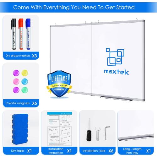 White Board Dry Erase 60 x 36，maxtek Large Magnetic Whiteboard 5' X 3' Dry Erase Board Foldable with Long Marker Tray for Wall-Mounted Aluminum Memo Board Supplies for Class Office & Home