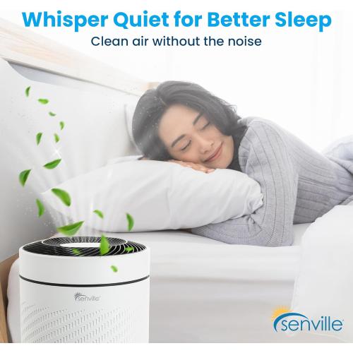 Senville Air Purifier for Home Allergies, Pet Hair in Bedroom, 3-in-1 HEPA Filter, Dust, Smoke, Pollutants, Odor, Flow 500, White