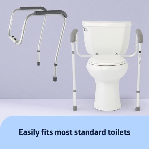 WHITE Medline Toilet Safety Rail For Seniors with Easy Installation, Height Adjustable Toilet Safety Frame, Bathroom Assist Rail with Armrests, Bathroom Safety, 250 lb. Weight Capacity