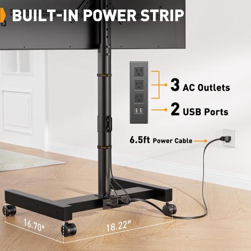 Perlegear Rolling TV Stand with Power Outlet, Tilt & Rotation TV Cart - Ideal for 26-50 Inch TVs up to 55 lbs, Featuring 8 Height Settings, Max VESA 300x300mm, PGTVMC19
