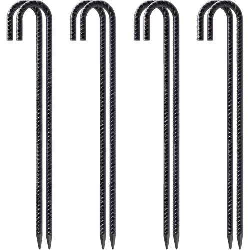 VVOKGO Rebar Stakes 24 Inch J Hook Heavy Duty Ground Anchors (8pcs), 3/8 Inch Diameter Metal Steel Extra Long Fence Stakes with Chisel Point End for Greenhouse, Gazebo, Carport, Camping Tents, Black