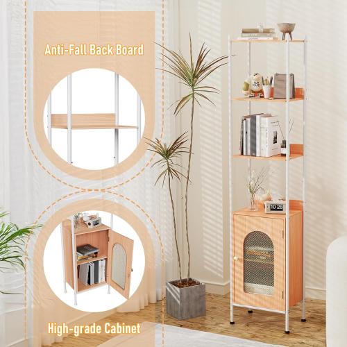 Size 6-Tier Book Shelf with Storage Cabinet,Freestanding Bookcase,Industrial Book Organizer Shelf for Living Room, Bedroom,Home Office, Rustic Brown Wood and Metal Design (Raw Wood Color, 6-Tier)