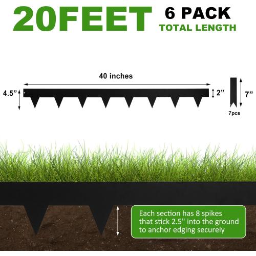 Hugeleaf Metal Landscape Edging, 40” L x 4.5” H Metal Edging for Landscaping with 7Pcs Stakes, Metal Garden Edging Pack of 6 (20 Feet Total Length)