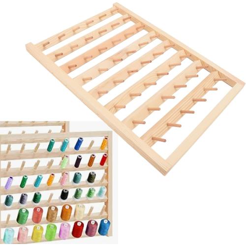Thread Holder 48 Spools Thread Rack Wall Mounted Wooden Thread Holder, DIY Embroidery Spool Thread Organizer for Household Sewing, 13.4 x 16.1in Thread Rack with Hanging Hook