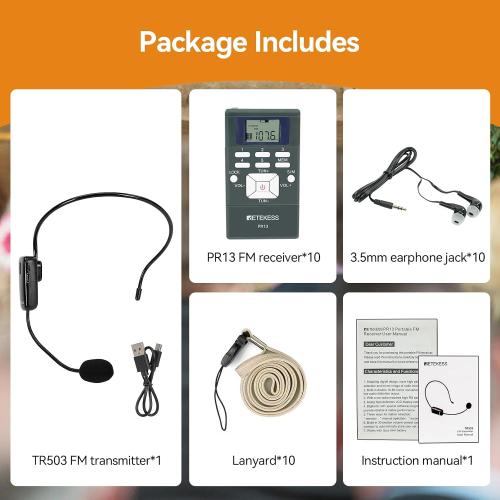 Retekess TR503 Church Translation System, FM Listening Device(1 TX 10 RX)