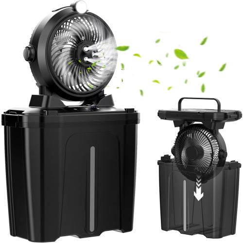 Portable Misting Fan - 11L Bucket, 20000mAh Rechargeable Battery Powered Fans for Patios, Outdoor Fans With Night Light, 3 Wind Speed & 4 Spray Mister Camping Cooling Fan, Waterproof Design