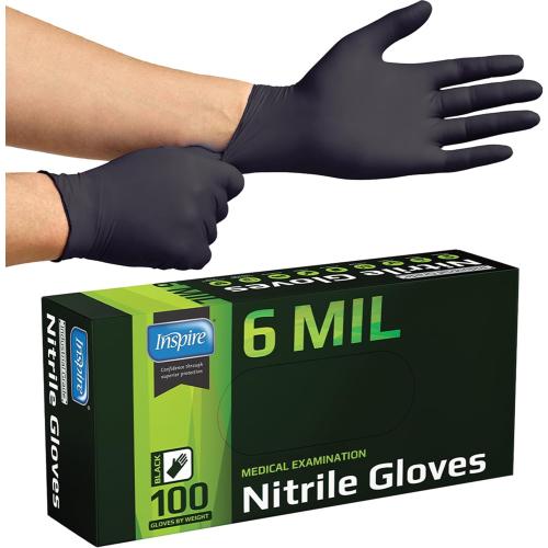 Inspire Black Nitrile Gloves HEAVY DUTY 6 Mil Nitrile Chemical Resistant Medical Cooking Cleaning Disposable Black Gloves