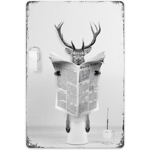 Funny Deer Metal Tin Sign - Perfect Black and White Bathroom Decor for Toilet Walls - 8x12 Inch