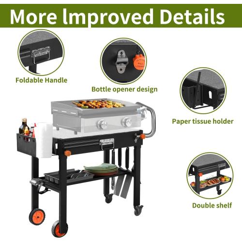Portable Outdoor Grill Table, Blackstone Grill Stand Solid and Sturdy 31W x 17D, Movable Kitchen Cooking Prep BBQ Cart with Wheels, Folding Cart for Ninja, Blackstone Griddle 17/22 etc